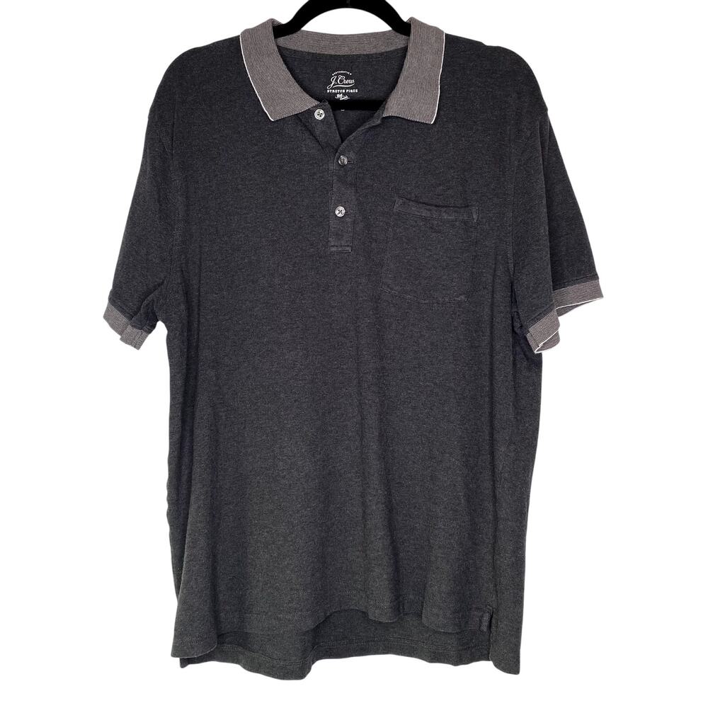 J Crew Gray Stretch Pique Polo Size Large Preppy Minimalist Workwear Golfwear